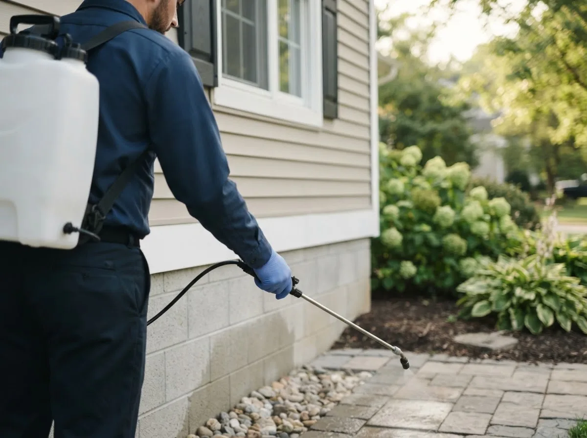 Pest control technician inspecting a home in Moro, OR